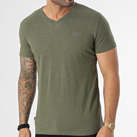 Superdry - T-shirt con scollo a V M1011170A Verde kaki
