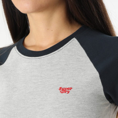 Superdry - Tee Shirt Oversize Femme Vintage Raglan Gris Chiné