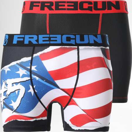 Freegun - Set di 2 boxer neri blu con bandiera rossa