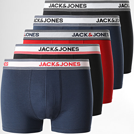Jack And Jones - Juego de 5 Boxers Skyler Negro Azul Marino Rojo