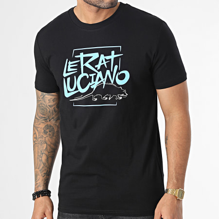 Le Rat Luciano - Tee Shirt Logo Noir Bleu Clair Blanc