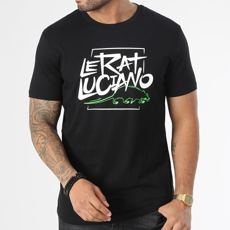 Le Rat Luciano - Maglietta con logo nero bianco verde fluo