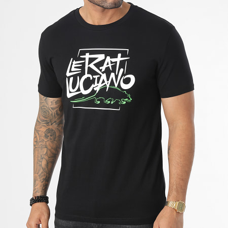 Le Rat Luciano - Maglietta con logo nero bianco verde fluo