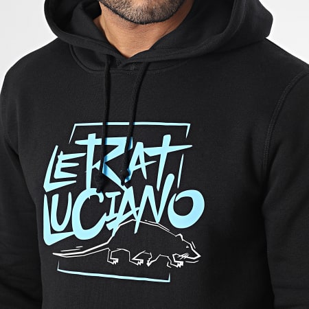 Le Rat Luciano - Sweat Capuche Logo Noir Bleu Clair Blanc