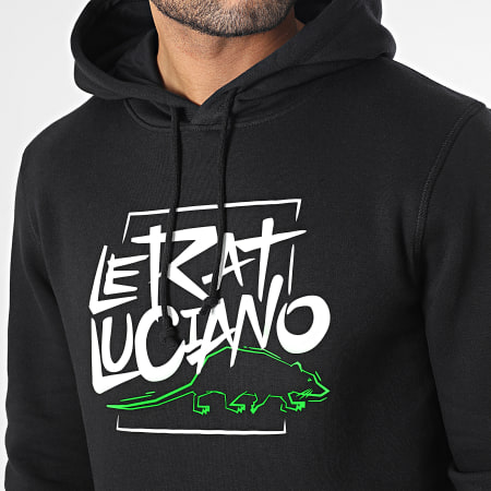 Le Rat Luciano - Sweat Capuche Logo Noir Blanc Vert Fluo