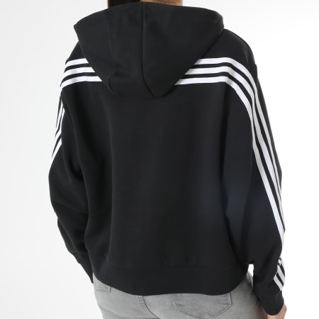 Adidas Sportswear - HT4715 Felpa con cappuccio e zip a righe nere