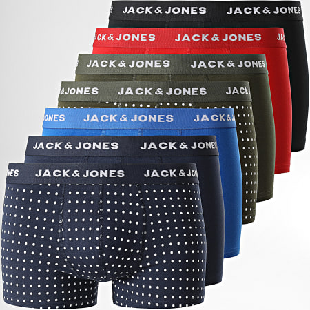 Jack And Jones - Lot De 7 Boxers Seki Dots Bleu Marine Vert Kaki Rouge