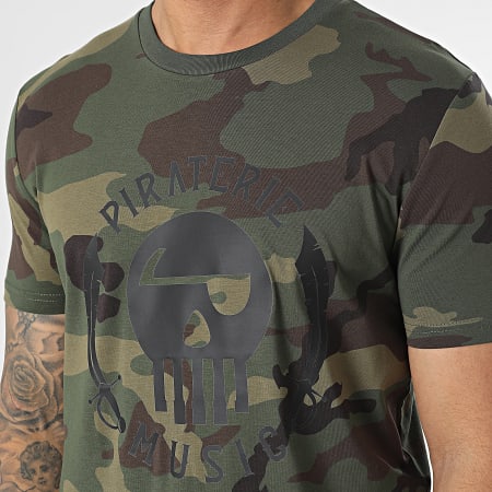 Piraterie Music - Tee Shirt Logo Camouflage Vert Kaki Noir