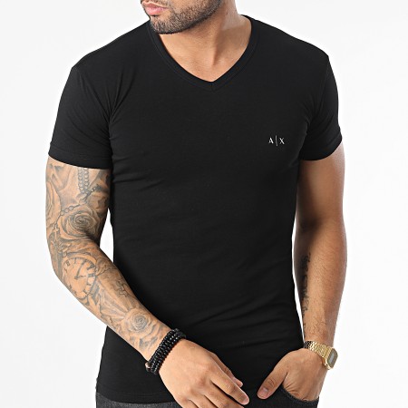 Armani Exchange - Lote de 2 camisetas con cuello de pico 956004-CC282 Negro