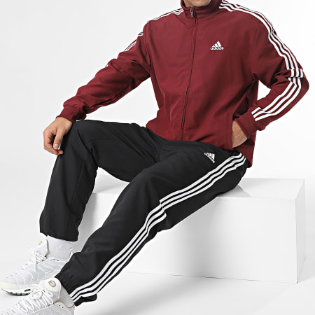 Adidas Sportswear - Tuta da ginnastica a righe nere Bordeaux IC6752