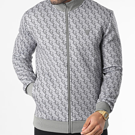 Veste En Cuir Guess Gris Pâle - Taille Medium, Occasion Très Bon état