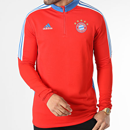 Adidas Sportswear - Sweat Col Zippé A Bandes FC Bayern Munich HU1280 Rouge Bleu