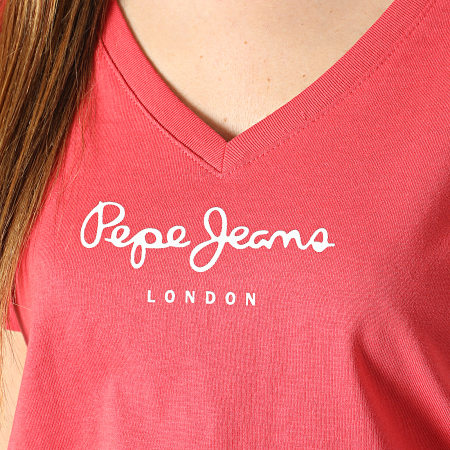 Pepe Jeans - Tee Shirt Col V Femme Wendy Rouge