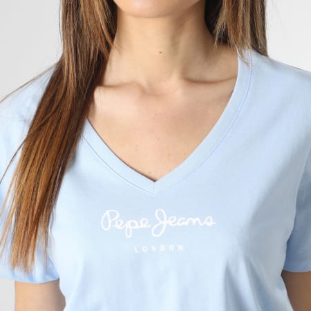 Pepe Jeans - Tee Shirt Col V Femme Wendy Bleu Clair