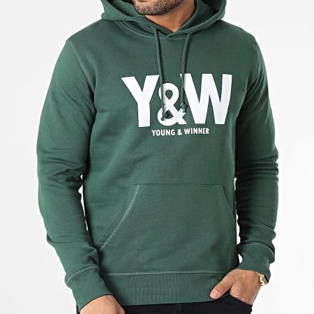 Y et W - Sweat Capuche Logo Vert Blanc