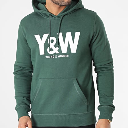 Y et W - Sweat Capuche Logo Vert Blanc