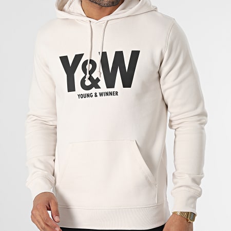 Y et W - Sweat Capuche Logo Beige Noir