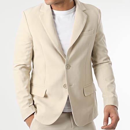 Frilivin - Conjunto de chaqueta blazer y pantalón chino beige