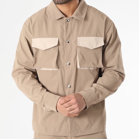 Frilivin - Conjunto de chaqueta y pantalón cargo camel claro