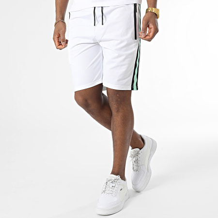 Zayne Paris  - E401 Bianco verde chiaro nero Pantaloncini da polo a maniche corte e pantaloncini da jogging con strisce