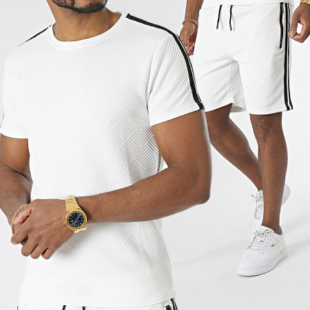Zayne Paris  - E389 Set di maglietta a righe bianche e pantaloncini da jogging