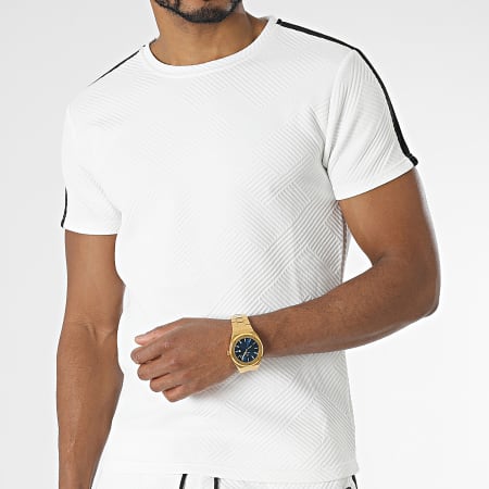 Zayne Paris  - E389 Set di maglietta a righe bianche e pantaloncini da jogging