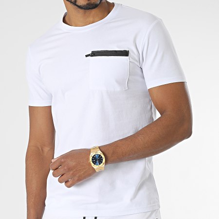 Zayne Paris  - E408 Conjunto de camiseta blanca con bolsillos y pantalón corto tipo cargo