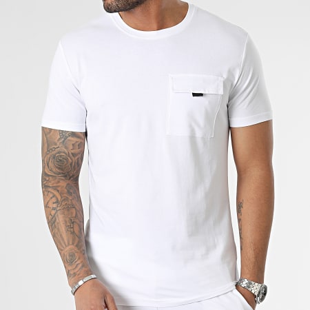 Zayne Paris  - E392 Set di maglietta tascabile bianca e pantaloncini cargo
