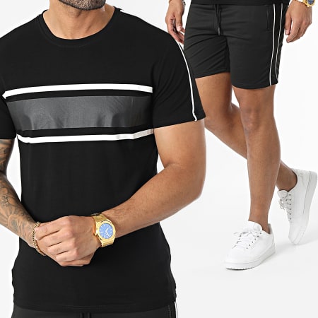 Zayne Paris  - E384 Conjunto de camiseta negra y pantalón corto de jogging