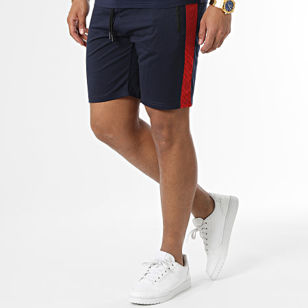 Zayne Paris  - E395 Conjunto de camiseta y pantalón corto azul marino y rojo