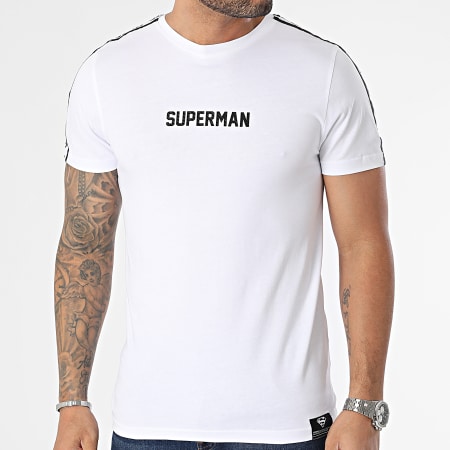 DC Comics - Tee Shirt A Bandes Textured Logo Blanc Noir