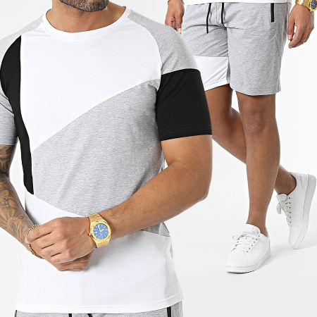 Zayne Paris  - E386 Set di maglietta e pantaloncini da jogging bianchi, grigi e neri