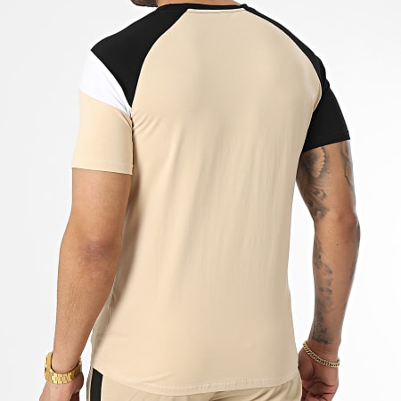 Zayne Paris  - E396 Conjunto de camiseta y pantalón corto Beige Negro Blanco