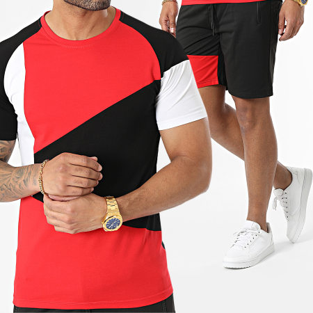 Zayne Paris  - E386 Negro Rojo Blanco Camiseta y Jogging Shorts Set