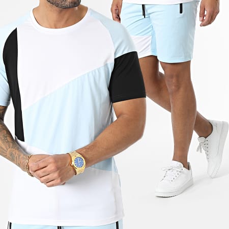 Zayne Paris  - E386 Set di maglietta e pantaloncini da jogging bianco azzurro nero