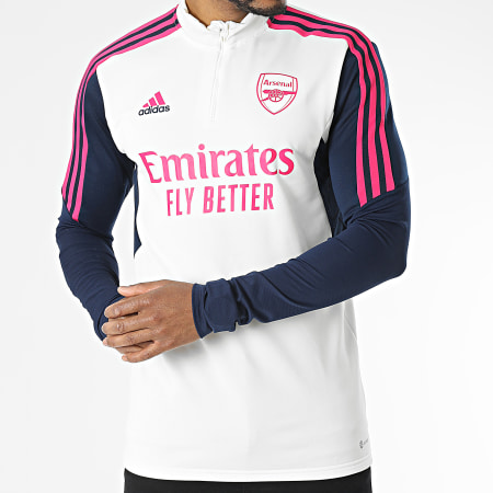 Adidas Sportswear - Sweat Col Zippé A Bandes Arsenal HT4437 Beige Bleu Marine
