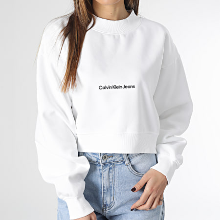 Calvin Klein - Sudadera Crop Cuello Redondo Mujer 0689 Blanco