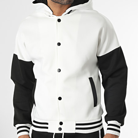 MTX - Set di giacca e pantaloni da jogging con cappuccio Teddy, bianco e nero