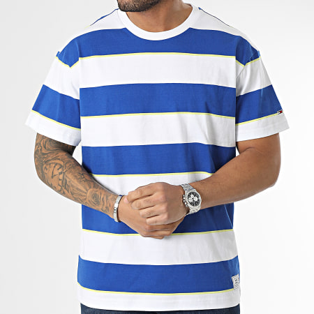 Tommy Jeans - Tee Shirt Relaxed Bold Stripe 6312 Blanc Bleu Roi