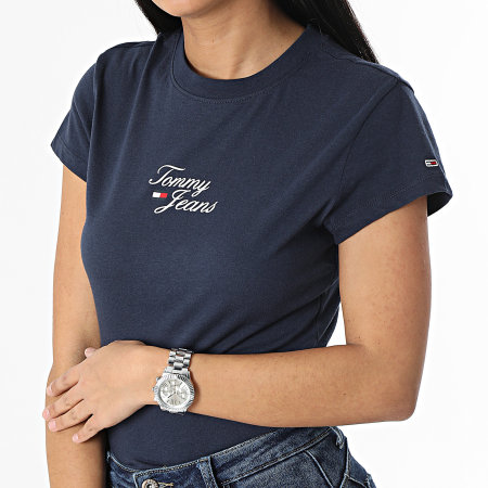 Tommy Jeans - Tee Shirt Femme Essential Logo 5441 Bleu Marine