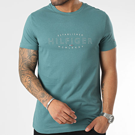 Tommy Hilfiger - Tee Shirt Hilfiger Curve Logo 0034 Bleu Pétrole