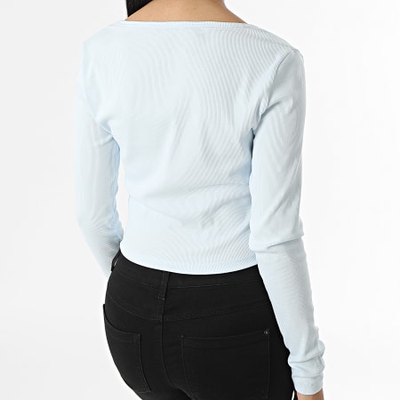 Tommy Jeans - Tee Shirt Manches Longues Crop Col V Femme Essential Rib 4278 Bleu Ciel