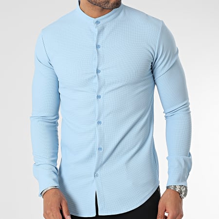Uniplay - Camicia blu cielo a maniche lunghe con colletto Mao
