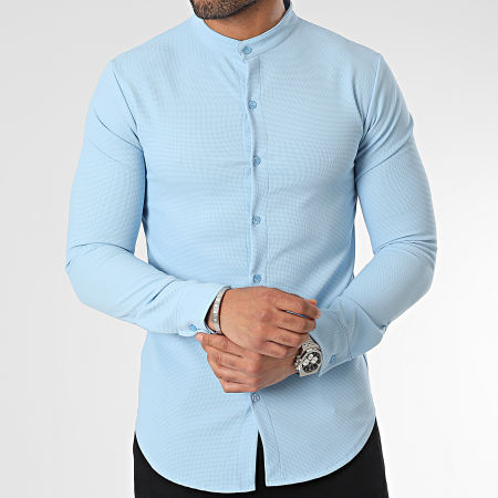 Uniplay - Camisa azul cielo de manga larga y cuello mao