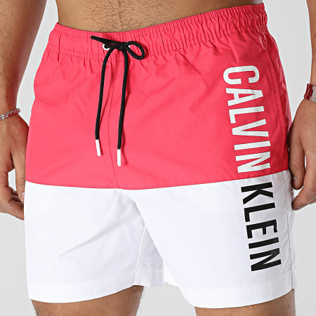 Calvin Klein Short De Bain Medium Drawstring Block 0796 Blanc Rose LaBoutiqueOfficielle