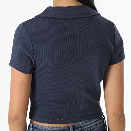 Tommy Jeans - Polo Manches Courtes Femme Essential V-Neck 5322 Bleu Marine