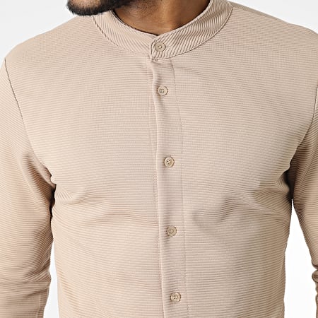Uniplay - Camicia beige a maniche lunghe con colletto Mao