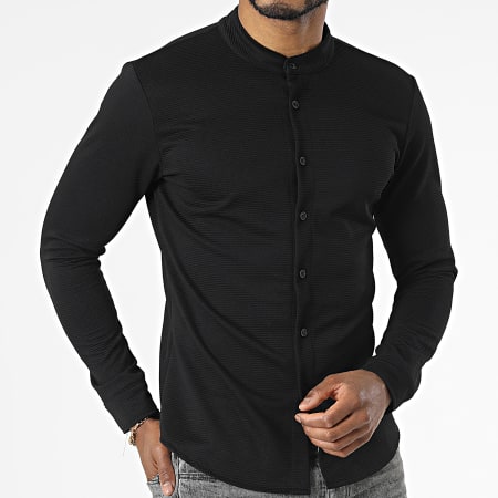 Uniplay - Camicia a maniche lunghe con colletto nero Mao