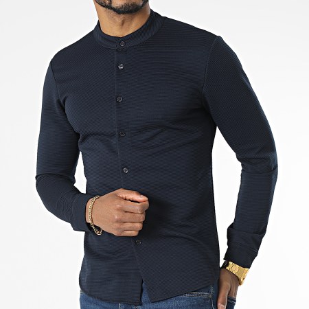 Uniplay - Camisa de manga larga con cuello mao azul marino
