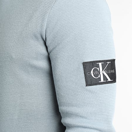 Calvin Klein - Sweat Crewneck Monogram Badge Waffle 6610 Bleu Gris